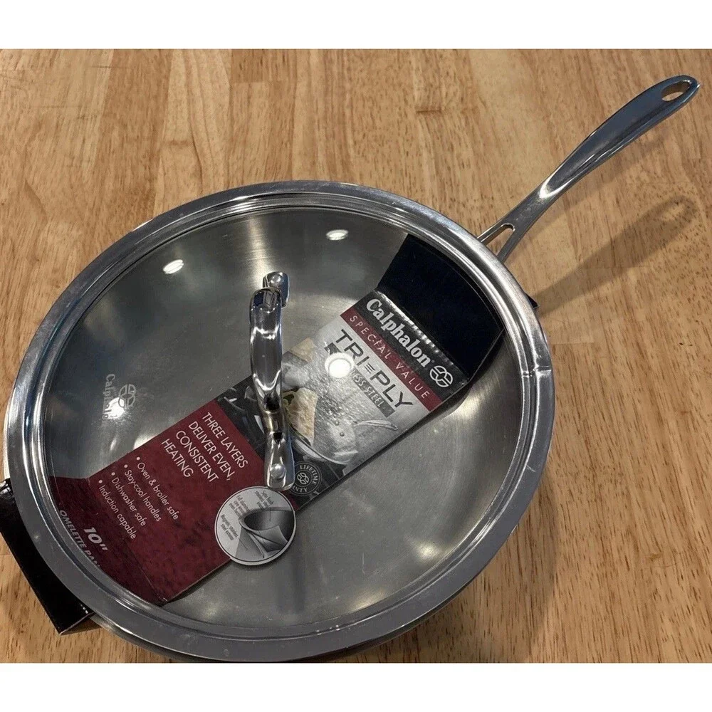 Calphalon Tri Ply Stainless Steel  10” Omelette Pan With Lid New
